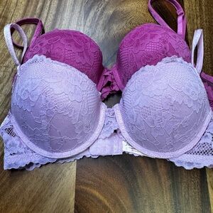 Juicy Couture Push Up Lace Bras Size 34C Fuchsia and Light Pink